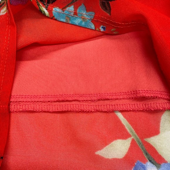 Red Floral Print Mesh Dress (S) - Picture 6 of 8